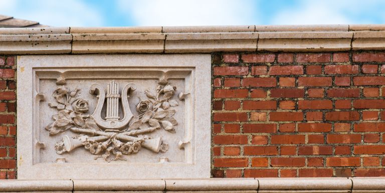 concert hall architectural detail, harp