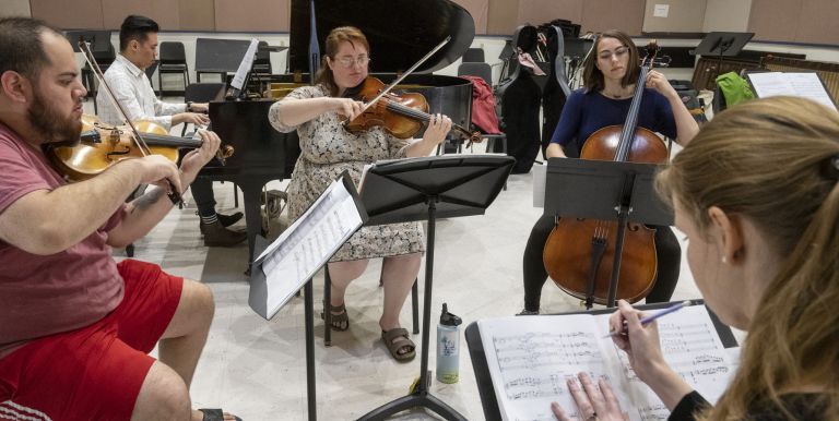 Amy at a chamber music rehearsal