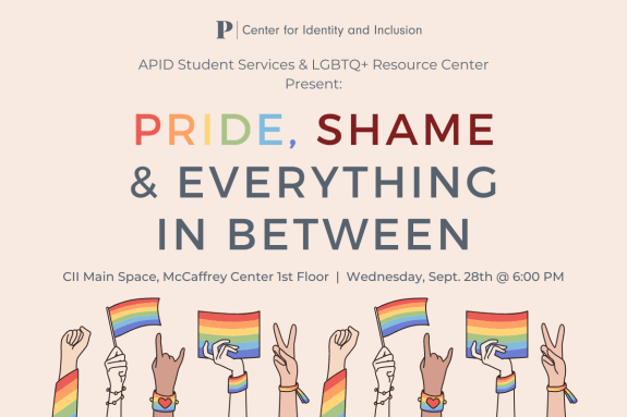 Event flyer featuring individuals holding pride flags