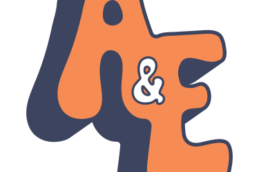 Arts and entertainment logo in blue and orange